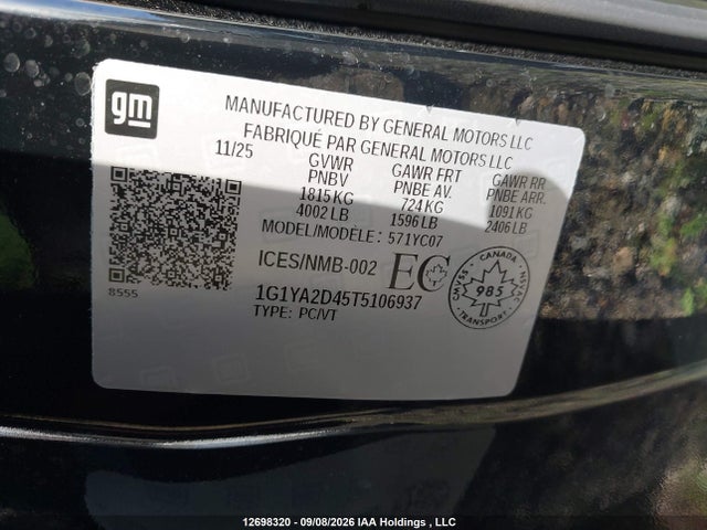 1G1YA2D45T5106937 Chevrolet Corvette Stingray 1lt