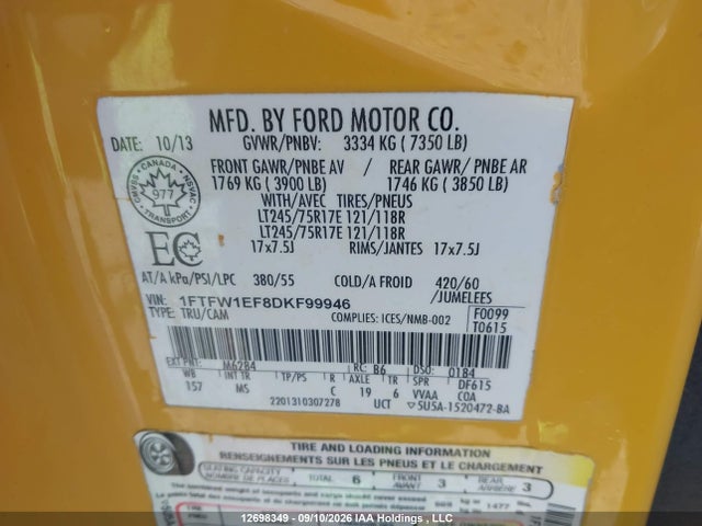 Продажа на аукционе авто 2013 Ford F150 Supercrew, vin: 1FTFW1EF8DKF99946, номер лота: 12698349