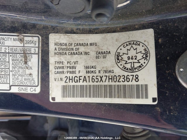 Aukcja sprzedaży 2007 Honda Civic Lx, vin: 2HGFA165X7H023678, numer aukcji: 12698359