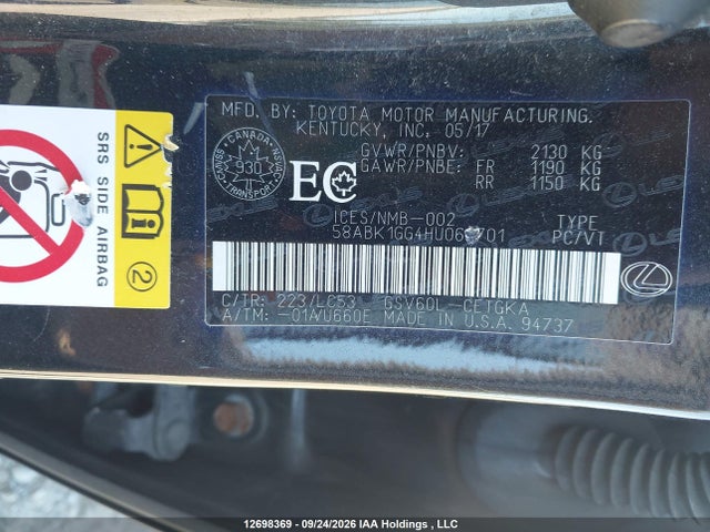 Aukcja sprzedaży 2017 Lexus Es 350 350, vin: 58ABK1GG4HU069701, numer aukcji: 12698369