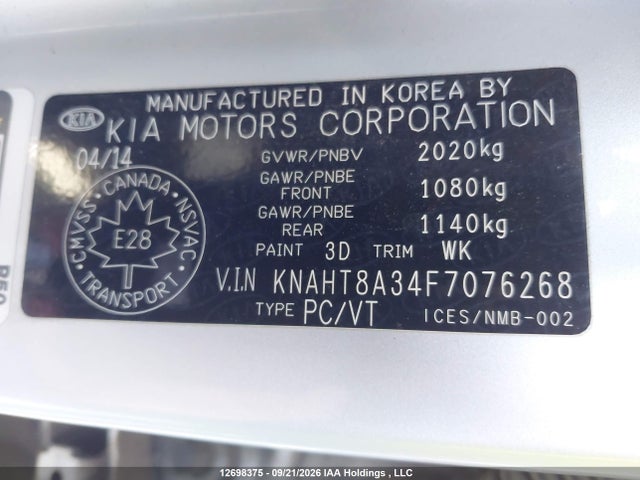 Aukcja sprzedaży 2015 Kia Rondo Lx/lx Value/lx Winter Edition, vin: KNAHT8A34F7076268, numer aukcji: 12698375
