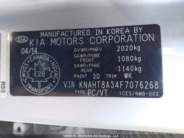 Aukcja sprzedaży 2015 Kia Rondo Lx/lx Value/lx Winter Edition, vin: KNAHT8A34F7076268, numer aukcji: 12698375