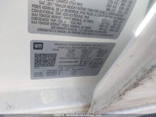 2024 Chevrolet Silverado K1500 მანქანა იყიდება აუქციონზე, vin: 1GCUDAED8RZ382102, აუქციონის ნომერი: 12698378