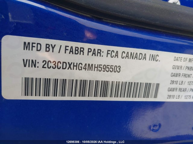 Продаж на аукціоні авто 2021 Dodge Charger Gt, vin: 2C3CDXHG4MH595503, номер лоту: 12698386