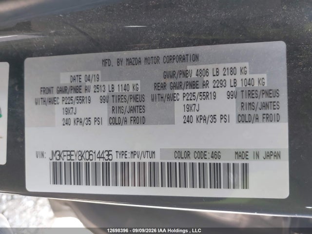 Продаж на аукціоні авто 2019 Mazda Cx-5 Signature, vin: JM3KFBEY8K0614435, номер лоту: 12698396