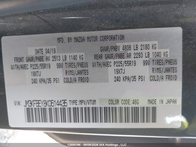 Продаж на аукціоні авто 2019 Mazda Cx-5 Signature, vin: JM3KFBEY8K0614435, номер лоту: 12698396