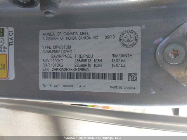 Продажа на аукционе авто 2019 Honda Cr-v Ex-l, vin: 2HKRW2H8XKH129543, номер лота: 12698397