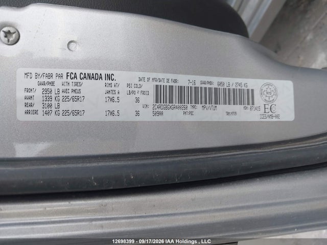 2016 Dodge Grand Caravan მანქანა იყიდება აუქციონზე, vin: 2C4RDGBGXGR400260, აუქციონის ნომერი: 12698399