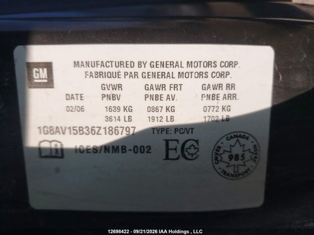 Aukcja sprzedaży 2006 Saturn Ion Level 3, vin: 1G8AV15B36Z186797, numer aukcji: 12698422