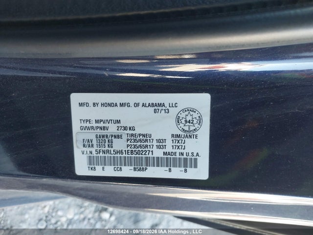 Honda ODYSSEY EXL 2014 5FNRL5H61EB502271 Image 18