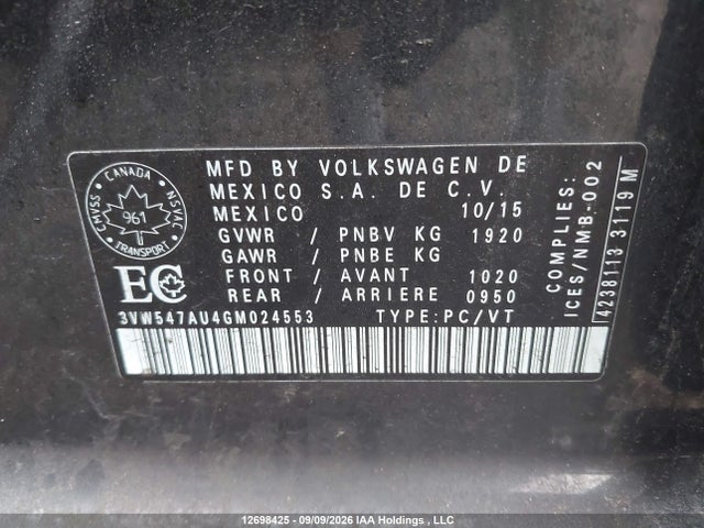 2016 Volkswagen Gti მანქანა იყიდება აუქციონზე, vin: 3VW547AU4GM024553, აუქციონის ნომერი: 12698425