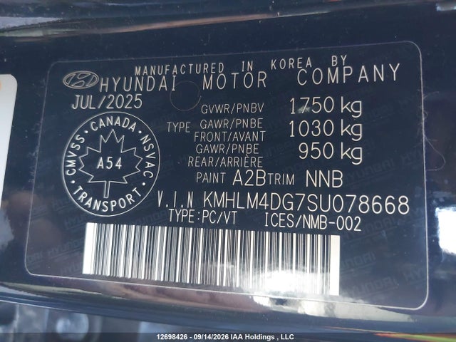 12698426 :رقم المزاد ، KMHLM4DG7SU078668 vin ، 2025 Hyundai Elantra Sel Sport مزاد بيع