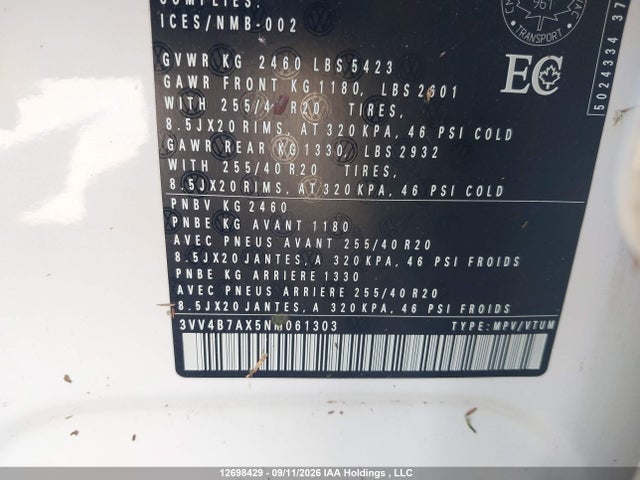 Продаж на аукціоні авто 2022 Volkswagen Tiguan Sel R-line, vin: 3VV4B7AX5NM061303, номер лоту: 12698429