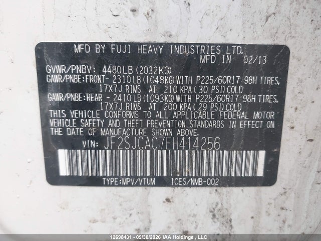 Subaru Forester 2.5i/2.5i Convenience Package 2014 JF2SJCAC7EH414256 Image 9