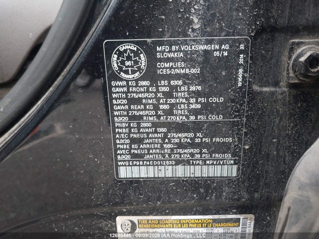 Volkswagen Touareg 2014 WVGEP9BP4ED012633 Image 9