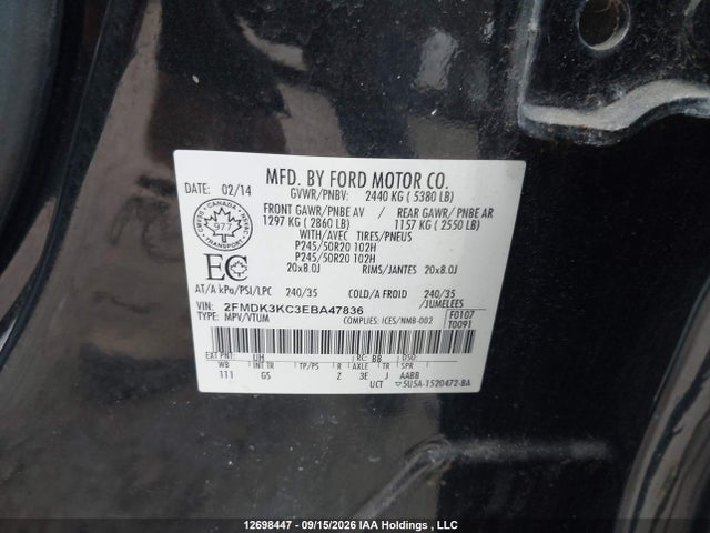 Ford Edge 2014 2FMDK3KC3EBA47836 Image 9