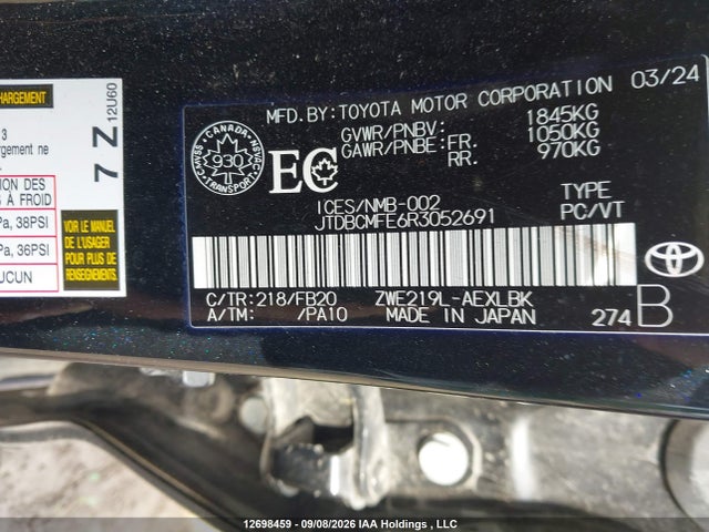Aukcja sprzedaży 2024 Toyota Corolla Le/se/xle/night Shade, vin: JTDBCMFE6R3052691, numer aukcji: 12698459