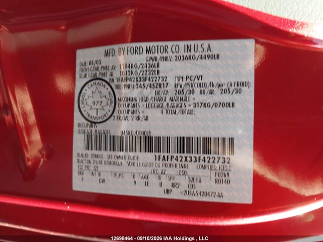 Продажа на аукционе авто 2003 Ford Mustang Gt, vin: 1FAFP42X33F422732, номер лота: 12698464