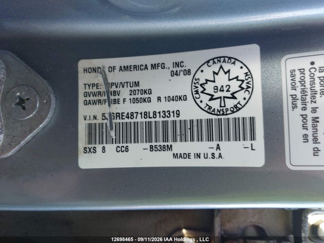 Продажа на аукционе авто 2008 Honda Cr-v Ex-l, vin: 5J6RE48718L813319, номер лота: 12698465