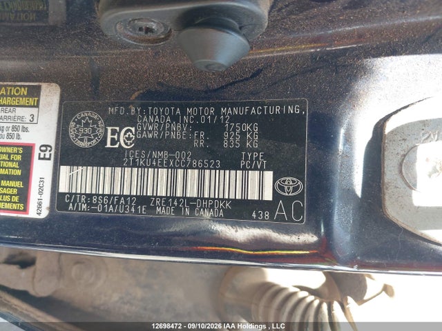 Aukcja sprzedaży 2012 Toyota Matrix, vin: 2T1KU4EEXCC786523, numer aukcji: 12698472