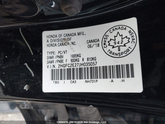 Honda Civic Dx 2018 2HGFC2E27JH035057 Image 9