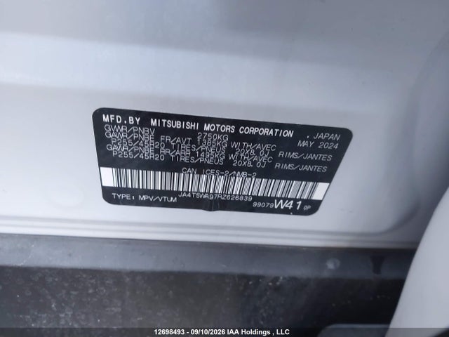 Aukcja sprzedaży 2024 Mitsubishi Outlander Gt/gt Noir/gt Premium/noir, vin: JA4T5WA97RZ626839, numer aukcji: 12698493