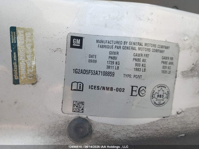2010 Pontiac G5 მანქანა იყიდება აუქციონზე, vin: 1G2AD5F53A7108859, აუქციონის ნომერი: 12698510