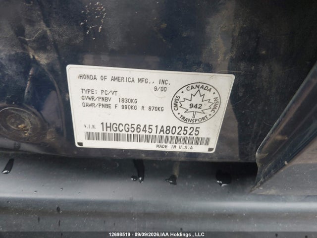Продажа на аукционе авто 2001 Honda Accord Lx, vin: 1HGCG56451A802525, номер лота: 12698519