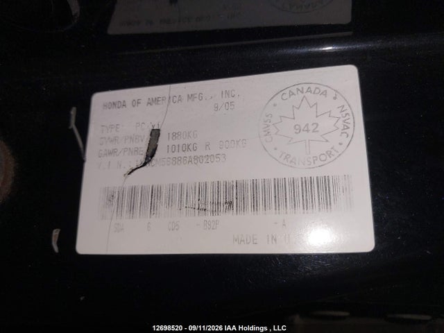 Продажа на аукционе авто 2006 Honda Accord Ex-l, vin: 1HGCM56886A802053, номер лота: 12698520