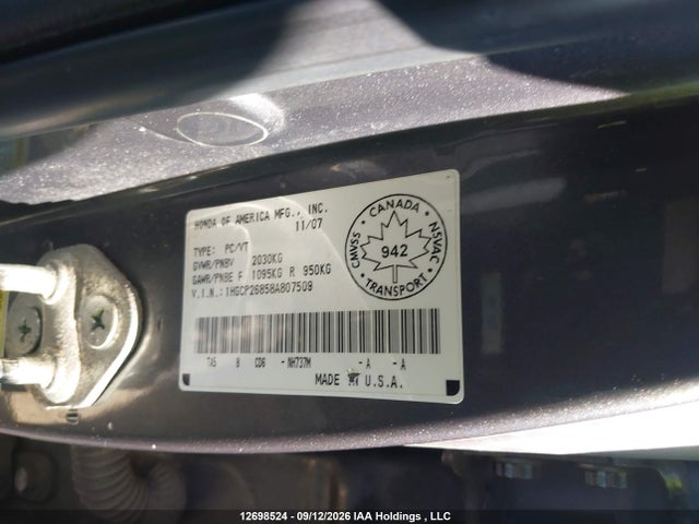 12698524 :رقم المزاد ، 1HGCP26858A807509 vin ، 2008 Honda Accord Exl مزاد بيع