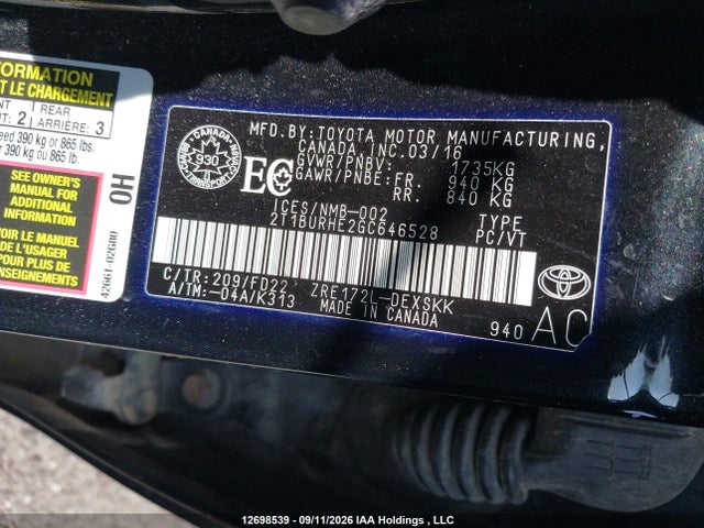 Продажа на аукционе авто 2016 Toyota Corolla S, vin: 2T1BURHE2GC646528, номер лота: 12698539