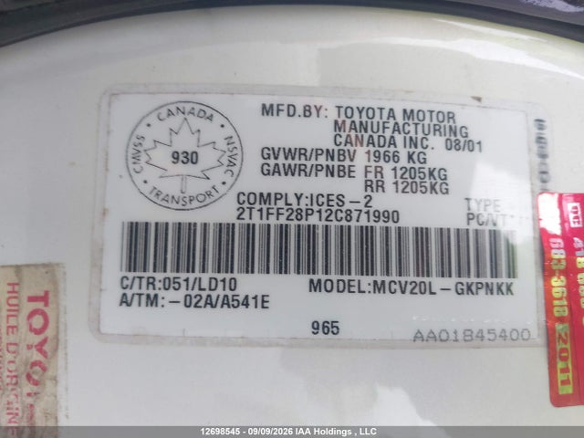 Продажа на аукционе авто 2002 Toyota Camry Solara Se/sle, vin: 2T1FF28P12C871990, номер лота: 12698545