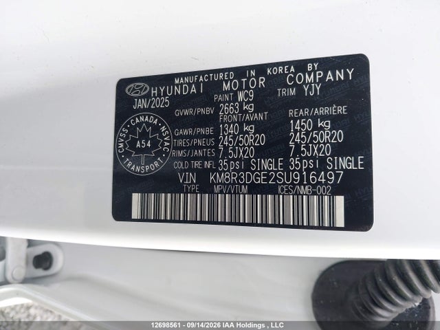 2025 Hyundai Palisade Urban 8 Passenger Seating მანქანა იყიდება აუქციონზე, vin: KM8R3DGE2SU916497, აუქციონის ნომერი: 12698561
