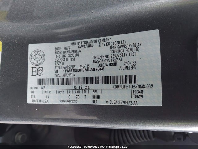 2021 Ford Bronco Big Bend მანქანა იყიდება აუქციონზე, vin: 1FMEE5BP9MLA87668, აუქციონის ნომერი: 12698563