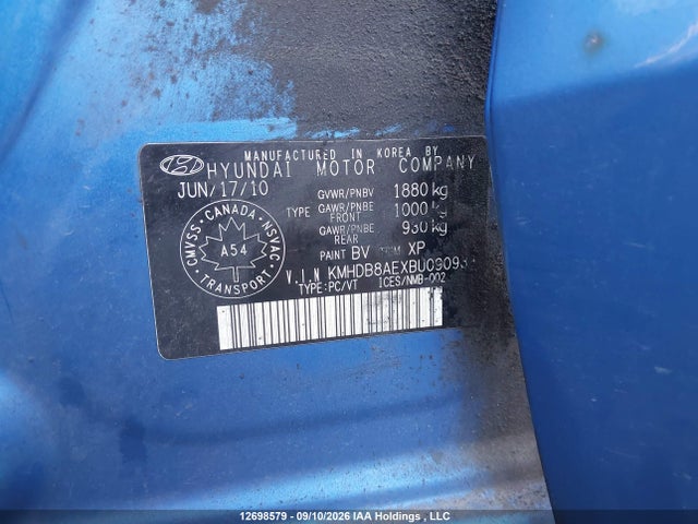 12698579 :رقم المزاد ، KMHDB8AEXBU090933 vin ، 2011 Hyundai Elantra Touring Gls مزاد بيع