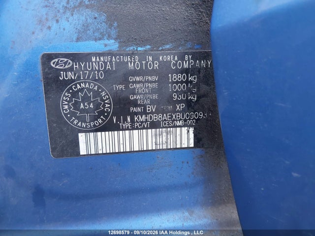 12698579 :رقم المزاد ، KMHDB8AEXBU090933 vin ، 2011 Hyundai Elantra Touring Gls مزاد بيع