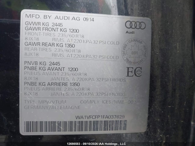 Продажа на аукционе авто 2015 Audi Q5 2.0t Technik, vin: WA1VFCFP1FA037629, номер лота: 12698583