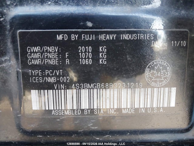 Продажа на аукционе авто 2011 Subaru Legacy 2.5i Premium, vin: 4S3BMGB68B3231219, номер лота: 12698598