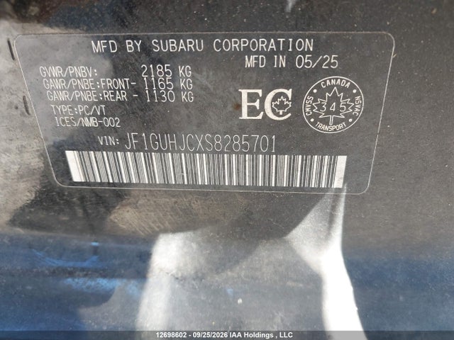 12698602 :رقم المزاد ، JF1GUHJCXS8285701 vin ، 2025 Subaru Impreza Rs مزاد بيع