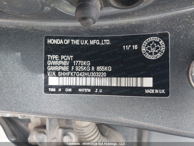 Продаж на аукціоні авто 2017 Honda Civic Sport, vin: SHHFK7G42HU303220, номер лоту: 12698606