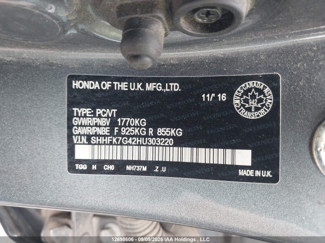 Продаж на аукціоні авто 2017 Honda Civic Sport, vin: SHHFK7G42HU303220, номер лоту: 12698606