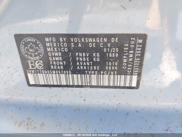 Aukcja sprzedaży 2025 Volkswagen Jetta Gli Autobahn, vin: 3VW1T7BU0SM057090, numer aukcji: 12698612