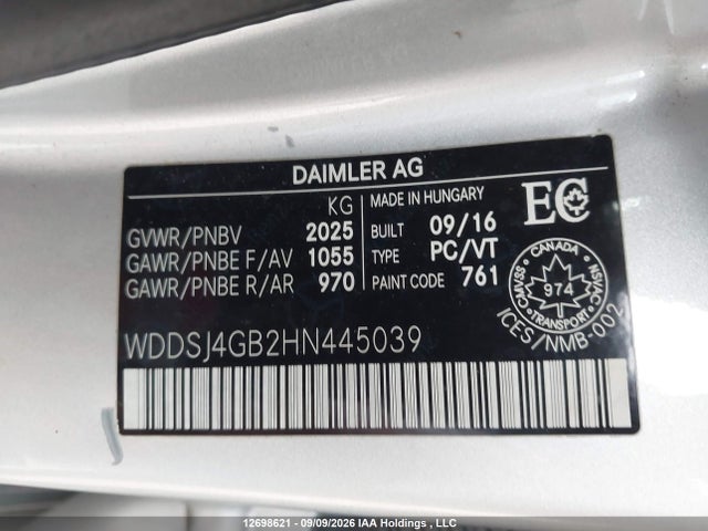 WDDSJ4GB2HN445039 Mercedes-Benz CLA 250 4MATIC