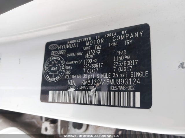 Продажа на аукционе авто 2021 Hyundai Tucson Limited/sel/sport/ultimate/value, vin: KM8J3CA46MU393124, номер лота: 12698622