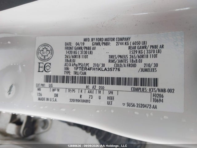 Продаж на аукціоні авто 2019 Ford Ranger Lariat, vin: 1FTER4FH1KLA35776, номер лоту: 12698636