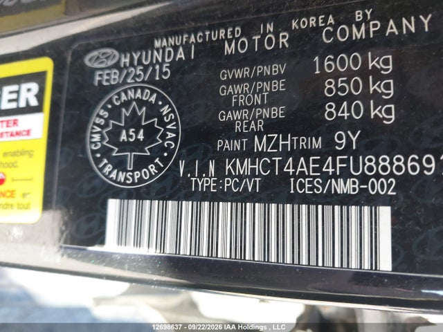 Hyundai ACCENT SE 2015 KMHCT4AE4FU888691 Image 9