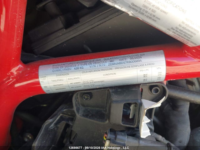 Продажа на аукционе авто 2024 Ducati Supersport, vin: ZDMVABDS7RB006894, номер лота: 12698677