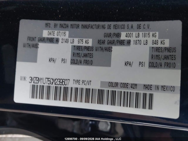 12698700 :رقم المزاد ، 3MZBM1U75GM239607 vin ، 2016 Mazda 3 Sport مزاد بيع