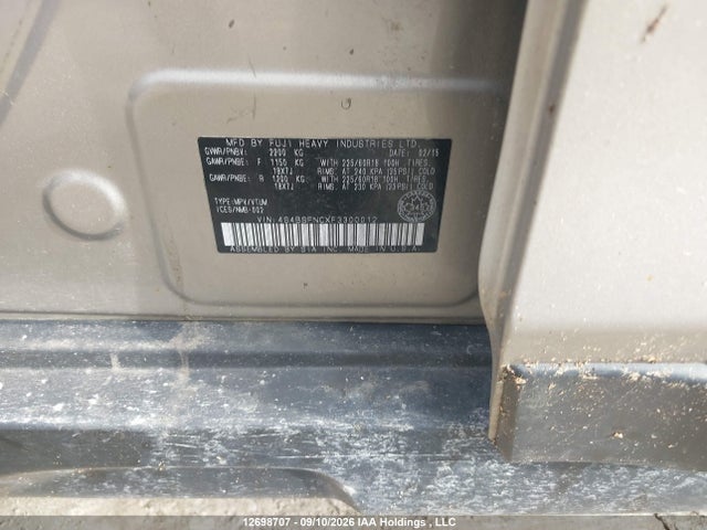 12698707 :رقم المزاد ، 4S4BSFNCXF3300012 vin ، 2015 Subaru Outback مزاد بيع