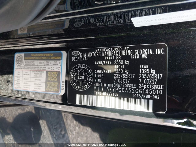 KIA Sorento Lx/l 2016 5XYPGDA52GG145010 Image 9